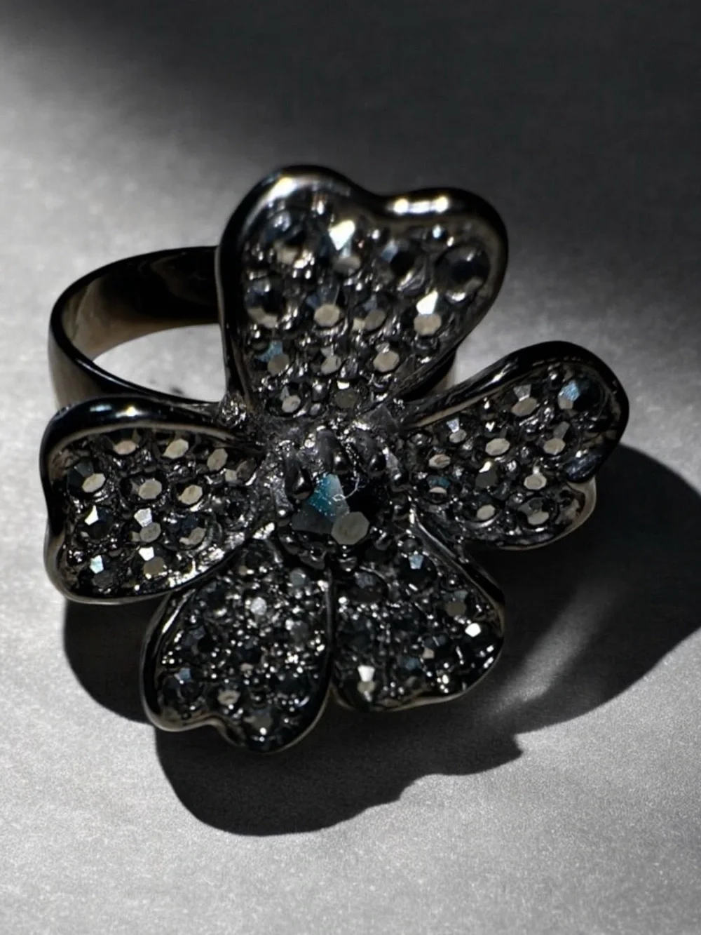 Sparkling Chocolate Flower Glittery Ring  with crystals .Women's Fashion Jewelry
